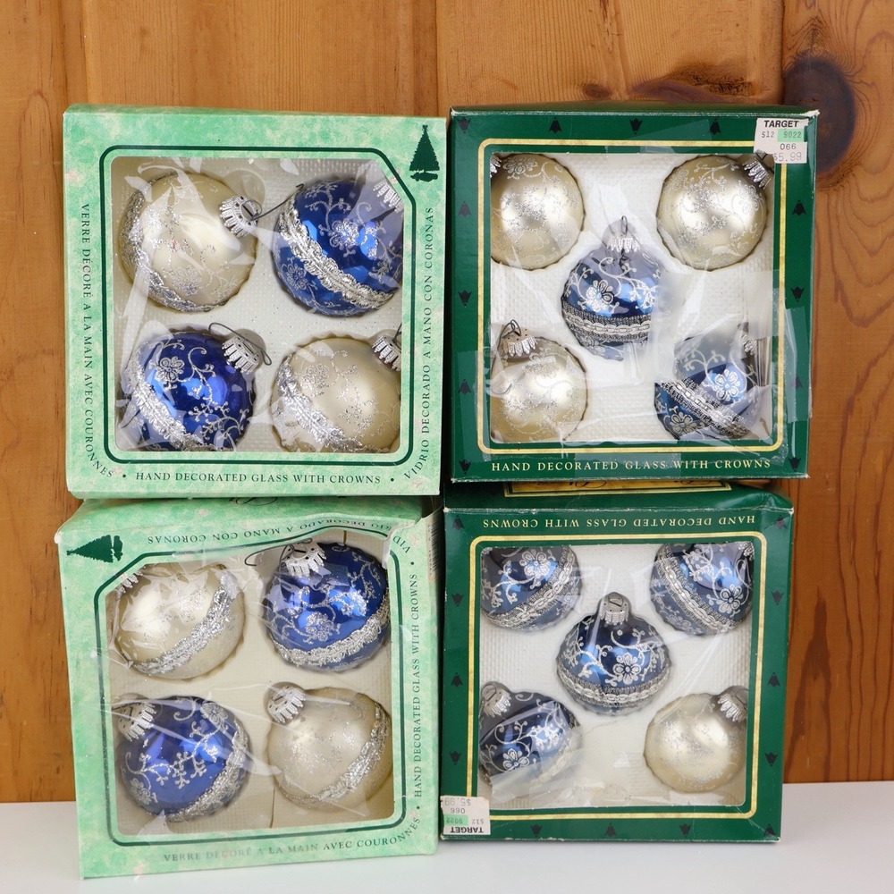 Vintage Christmas by Krebs Target Glass Ornaments Lot 4 Boxes Blue Silver 18 Pc